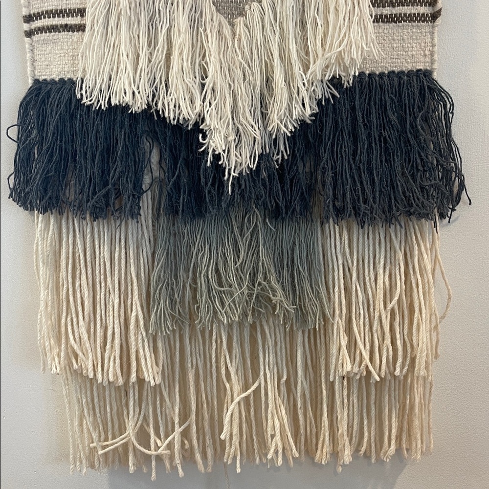 Bohemian Woven Wall Hanging Tapestry with Fringe and Wood Rail - Picture 4 of 6